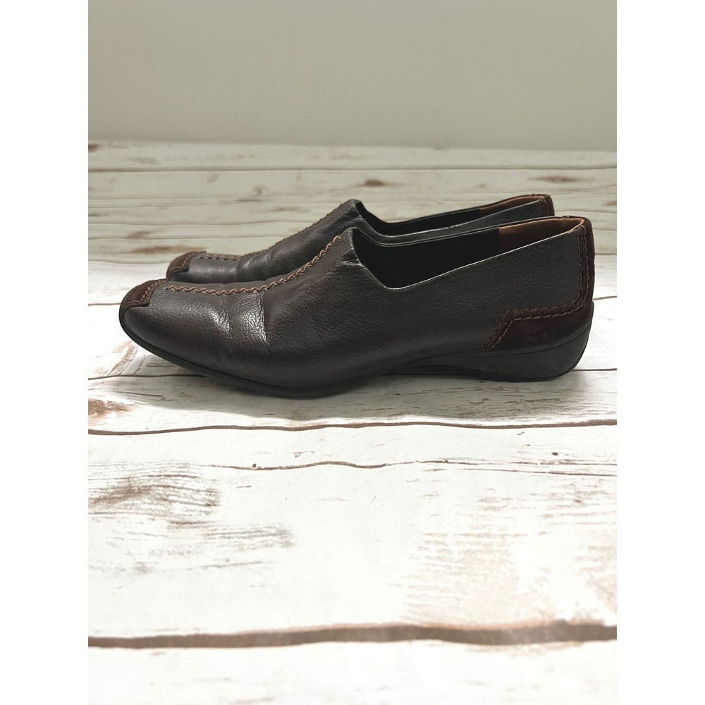 Paul Green Loafers Dark Brown Leather Whipstitch Square Toe 5.5